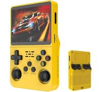 R36S - Consola de juegos portátil retro, pantalla IPS de 3,5 pulgadas con sistema de código abierto Linux, tarjeta TF de 64/128 GB, más de 40.000 juegos (amarillo, 64 G)