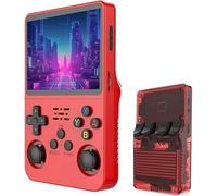 R36S - Consola de videojuegos de mano retro, pantalla IPS de 3.5 pulgadas, tarjeta TF de 64 g, más de 10.000 juegos, consola de juegos de mano retro, con sistema Linux de código abierto (rojo nuevo)