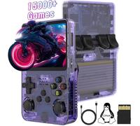 R36S Consola Retro Portatil, 64G TF Card 15000+ Juegos Sistema Linux De Código Abierto Retro Game Console, 10+ Emuladores Pantalla IPS De 3.5 Pulgadas Emulador Consola Retro con Dual 3D Joysticks