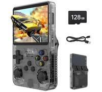 R36s Pro Retro Handheld Game Console, 3.5in IPS, 128GB Retro Gaming Console with 30000+ Classic Games, Rechargeable Battery, Linux System, 20+ Mainstream Emulators (Translucent Black)