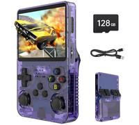 R36s Pro Retro Handheld Game Console, 3.5in IPS, 128GB Retro Gaming Console with 30000+ Classic Games, Rechargeable Battery, Linux System, 20+ Mainstream Emulators (Translucent Purple)