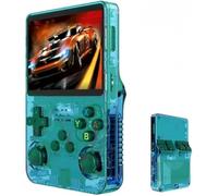 R36S Retro Game Console, Portable Game Console, 3.5 Inch IPS Screen, 64/128GB TF Card, Over 20,000 Pre-Installed Games, 3500mAh Battery, Open Source System, Classic Emulator (Green,128G)