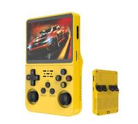 R36S Retro Game Console, Portable Game Console, 3.5 Inch IPS Screen, 64/128GB TF Card, Over 20,000 Pre-Installed Games, 3500mAh Battery, Open Source System, Classic Emulator (Yellow,128G)