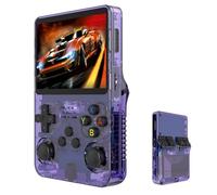 R36S Retro Game Console, Portable Game Console, 3.5 Inch IPS Screen, 64/128GB TF Card, Over 20,000 Pre-Installed Games, 3500mAh Battery, Open Source System, Classic Emulator (Purple,128G)