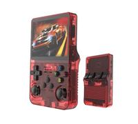R36S Retro Game Console, Portable Game Console, 3.5 Inch IPS Screen, 64/128GB TF Card, Over 20,000 Pre-Installed Games, 3500mAh Battery, Open Source System, Classic Emulator (Red,64 G)