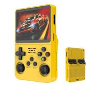 R36s Retro Handheld Game Console, Portable Video Game Console with Built-in 20,000+ Games, 64/128GB TF Card,3.5 in HD Screen,3500mAh Battery, Linux System, 30+ Emulators (Yellow, 64G)