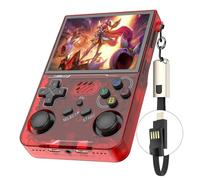 R36XX Consola Retro Portatil, Pantalla IPS de 3.5 Pulgadas, Consola de Videojuegos Portátil con Sistema Linux de Código Abierto, Tarjeta TF de 64/128 GB, 21000 Juegos Clásicos(Red,128G)