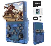 R40S PRO - Consola de juegos de mano, más de 30000 juegos HD, mini consola de video retro recargable de 3800 mAh con tarjeta TF de 256 GB, arcade de bolsillo portátil (azul transparente)