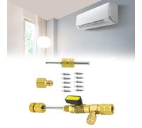 R410 R32 Herramienta de instalación de removedor de núcleo de válvula, herramienta de reparación de aire acondicionado con puerto SAE de doble tamaño 1/4 y 5/16 para sistema HVAC