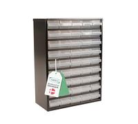 Raaco C9-45 Almacén de Piezas Pequeñas, capacidad de carga de 30 kg, 15 x 30,6 x 42 cm, 45 cajones, acero recubierto, adecuado para montaje en pared, estante de tornillos con cajas de clasificación