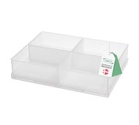 raaco Caja de Insertos 55 4xA7-1, Bandeja con 4 Compartimentos, Caja de Insertos Transparente para Pequeñas Herramientas y Tornillos, Fácil de Limpiar, 16 x 22 x 4,7 cm