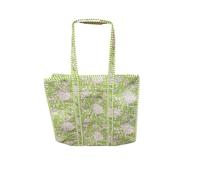 Raani Shop Like a Queen Bolsa de algodón hecha a mano, estampado floral, bolsa grande reutilizable para la compra, 45 x 38 x 13 cm, bolsa de hombro ligera, Green, 48 centimetres wide, 38 centimetres