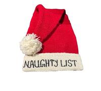 Raani Shop Like a Queen Naughty List - Gorro de Papá Noel de Navidad, rojo con ribete blanco, acrílico de punto con pompón, talla única