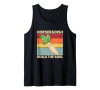 Rábano Picante Cura el Alma Retro Comida Juego de Palabras Vintage Comida Broma Camiseta sin Mangas