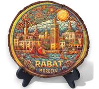 Rabat - Placa de madera con dije de Marruecos del norte de África, ideal para exploradores culturales y buscadores de regalos de viaje