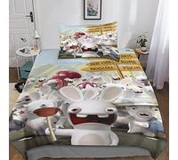 Rabbids Invasion Juego De Cama con Cierre De Cremallera Dibujos Animados Funda De Edredón 2 Piezas para Adultos Y Adolescentes Suave Ropa De Cama con Funda De Almohada Single（135x200cm）