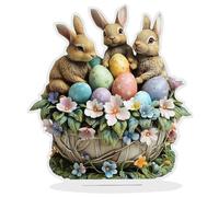 Rabbit Decor - Acrylic Easter Table Centerpiece, 2D Spring Desk Decor with Rabbit Egg Design, Perfect Party and Home Decors for Home Living Room Shelf Desktop Cabinet Wedding Party Mantle Decoration