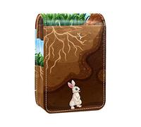 Rabbit Family Living in the Hole - Estuche portátil para lápiz labial, mini caja de almacenamiento de lápiz labial con espejo para mujer, Varios colores, 9.5x2x7 cm/3.7x0.8x2.7 in