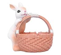 Rabbit Figurine - Crafted Resin Bunny, Festive Easter Statue | Compact Animal Ornament with Basket Accent, Cute Sculpture for Desktop Display, Seasonal Table Decor, Home Interior, Celebration Setup