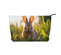 Rabbit in the grass - Bolsa de cosméticos de pana para mujer, cartera portátil con cremallera, adecuada para viajes y almacenamiento diario de cosméticos, color negro, talla única