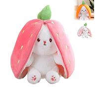 Rabbit Muppet Toys, 2023 New Easter Bunny Plush Cute Strawberry Rabbit, Reversible Floppy Ear Bunny, Bunny Toy Carrot Plush with Zipper (M,Strawberry)