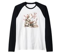 Rabbit Reading Books For Bunny Mom Cherry Blossom Flowers Camiseta Manga Raglan