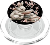 Rabbit Reading Books For Bunny Mom Cherry Blossom Flowers PopSockets PopGrip para MagSafe