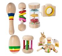 Rabbit Toy, Wooden Colorful 6X Strengthening Toys, Pet Playing Teeth Grinding, 3.7x1.85 Inches Bite Resistant Hamster Teether, Chew Stuff for Guinea Pigs Hamsters