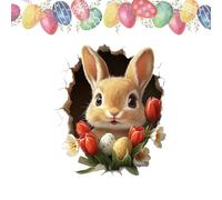 Rabbit Wall Sticker - Cracked Festive Decal, Playful Ripped Paper Bunny Portrait with Vibrant Color Finishes, Instant Room Transformation Effect, Ideal for Apartment Party Styling