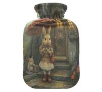 Rabbit Wearing Boots está sosteniendo una bolsa de agua caliente Umbre (1) con funda de forro polar suave, bolsa de agua caliente para aliviar el dolor de cuello y hombros, terapias calientes y