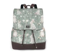 Rabbits and flowers in bloom - Mochila de viaje para mujer, mochila casual, mochila de cuero estampada para mujer para el trabajo