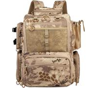 Rabjen Mochila de aparejos de pesca con soportes para caña, soporte para botellas, bolsa de almacenamiento de 40 L (bandejas no incluidas) para almacenar equipo de pesca, Caqui (camouflage khaki),