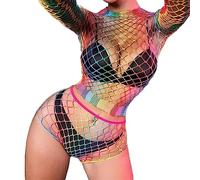 RABNZHDEO Mujeres Colorido Arco Iris Body De Rejilla A Rayas Teddy Babydoll Bikini Playa Cover Up Mini Vestido Traje De Fiesta