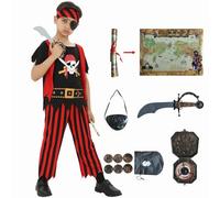 Rabtero Ropa de piratería infantil, ropa de piratería de lujo para niños, 8 Juegos de rol de piratería, ropa y accesorios de piratería infantil de 3-4 años