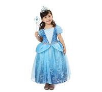 Rabtero Ropa de princesa infantil, ropa de princesa Cenicienta azul para niñas, ropa de princesa de lujo con accesorios para niñas de 3-4 años