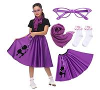 Rabtero Ropa de salto de calcetines para niños, vestidos para niñas de los años 50, vestidos VIP con bufandas de los años 50, gafas y calcetines para niñas de 12-14, grandes, morado