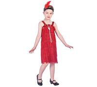 Rabtero Trajes infantiles de Gatsby de la década de 1920, vestidos abiertos de gángster de niñas, collares de perlas y cintas de plumas, rojos, talla 4-6