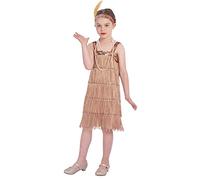 Rabtero Trajes infantiles de Gatsby de la década de 1920, vestidos abiertos de gángster de niñas, collares de perlas y cintas de plumas, dorados, tamaño mediano 6-8