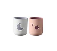 Rabyleo Taza de cepillo de dientes de baño de dos colores de dibujos animados Little Monster, taza de agua para el hogar (rosa y blanco)
