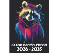 Raccoon 10 Year Monthly Planner: Large 120 Month Sunday to Saturday Calendar | Gift For People Who Love Forest Animals, Wildlife Lovers | Ideal for ... and Busy Individuals | 8.5 x 11 Inches | v2