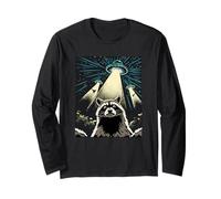 Raccoon Alien Abduction UFO Spaceship Over Farm Night Manga Larga