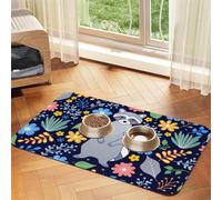 Raccoon and Tropical Flowers,Waterproof Pet Feeding Mat,PU Leather Placemats for Cat Dog Water Bowl,Food Mats,30x45cm