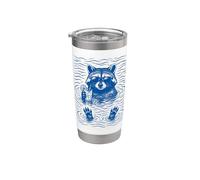 Raccoon Bath Water Swimming Ripples Cool Raccoon Face Vaso térmico de acero inoxidable de doble pared