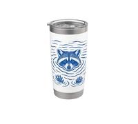Raccoon Bath Water Swimming Ripples Cute Raccoon Face Vaso térmico de acero inoxidable de doble pared