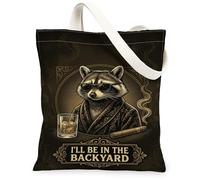 Raccoon - Bolsa de lona para mujer, estilo vintage, humorístico, whisky, cigarro, negro, lavable, reutilizable, ideal para compras, viajes, oficina, biblioteca, casual, 33 x 38 cm