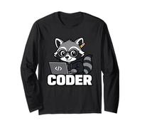 Raccoon Coder Lindo Gráfico Animal Programación Manga Larga