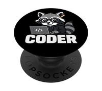 Raccoon Coder Lindo Gráfico Animal Programación PopSockets PopGrip Adhesivo