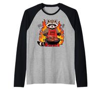 Raccoon Cooking Grill BBQ Funny Gift Raccoon Camiseta Manga Raglan