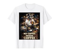 Raccoon Drinking My Coffee Needs Coffee Autism Awareness Camiseta