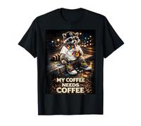 Raccoon Drinking My Coffee Needs Coffee Autism Awareness Camiseta